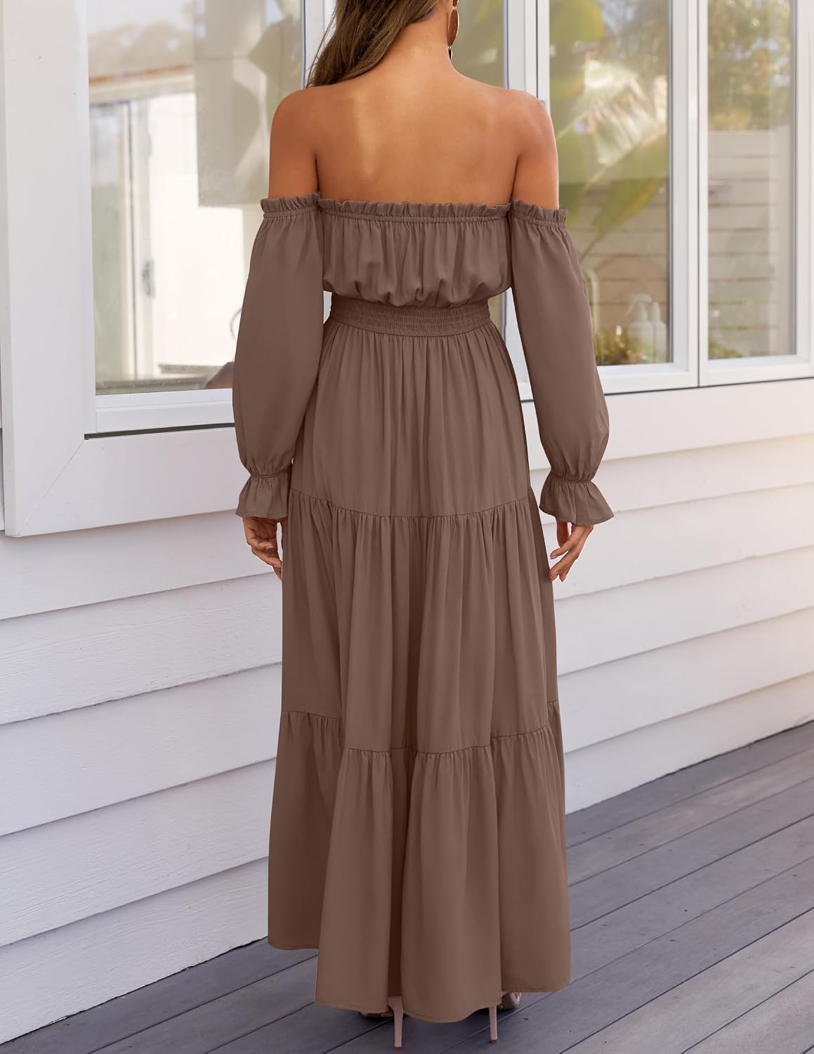 ZESICA Womens Fall Long Sleeve Boho Off Shoulder Maxi Dresses