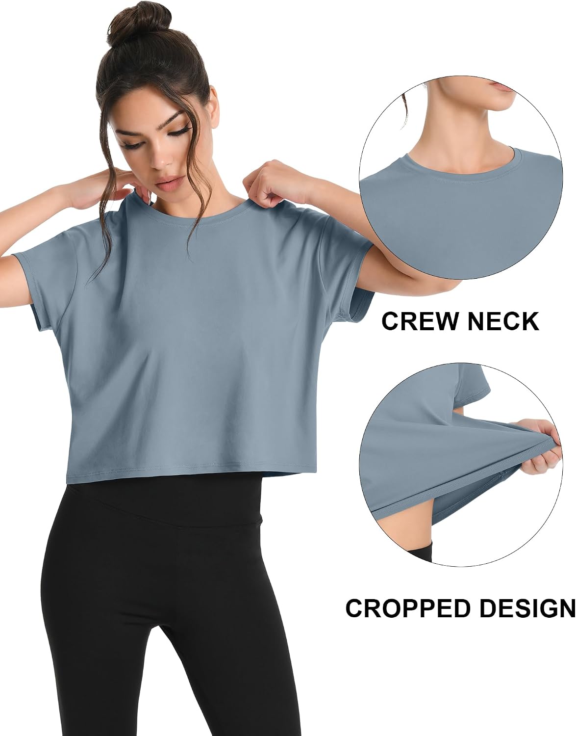 HOPLYNN 5 Pack Women's Loose Fit Short Sleeve Workout Crop Top T-Shirts