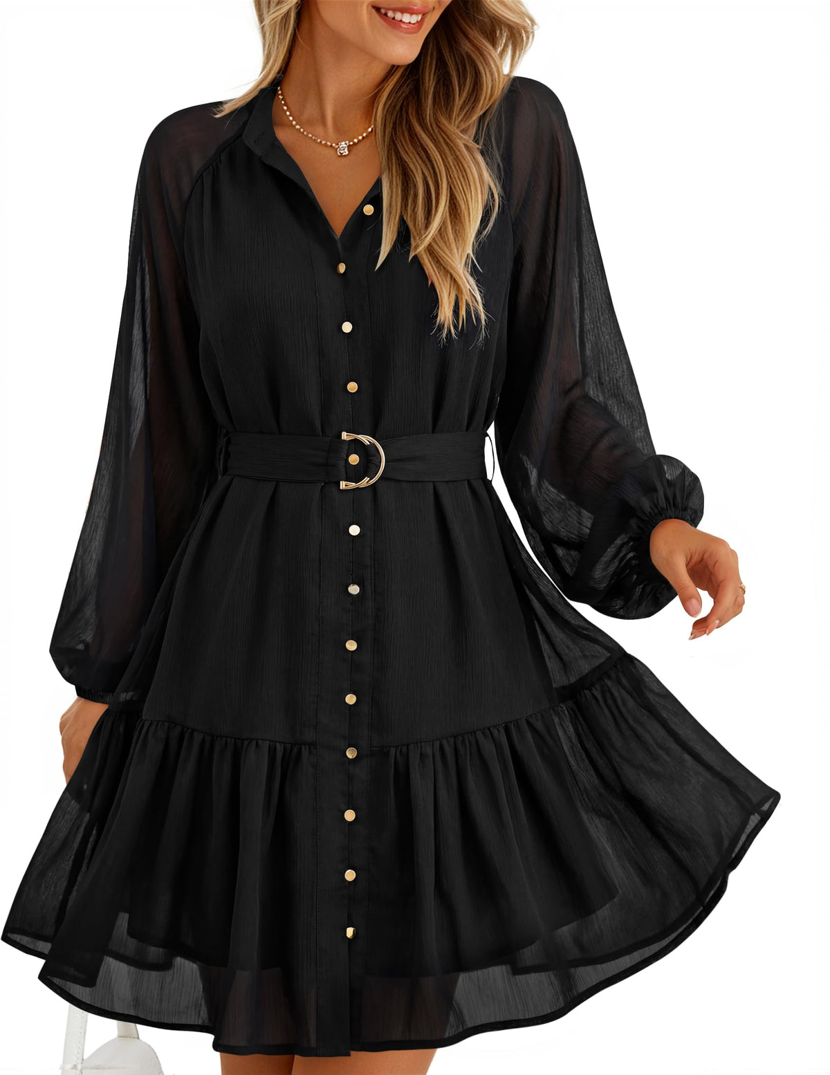 ZESICA Womens 2026 Fall Long Sleeve Floral Mini Dress