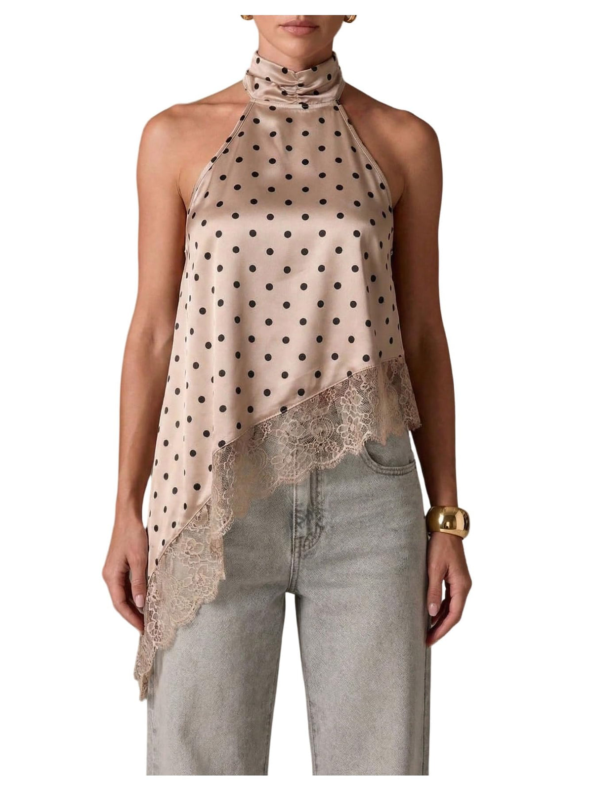Milumia Women's Halter Neck Top Lace Asymmetrical Hem Going Out Tank Tops