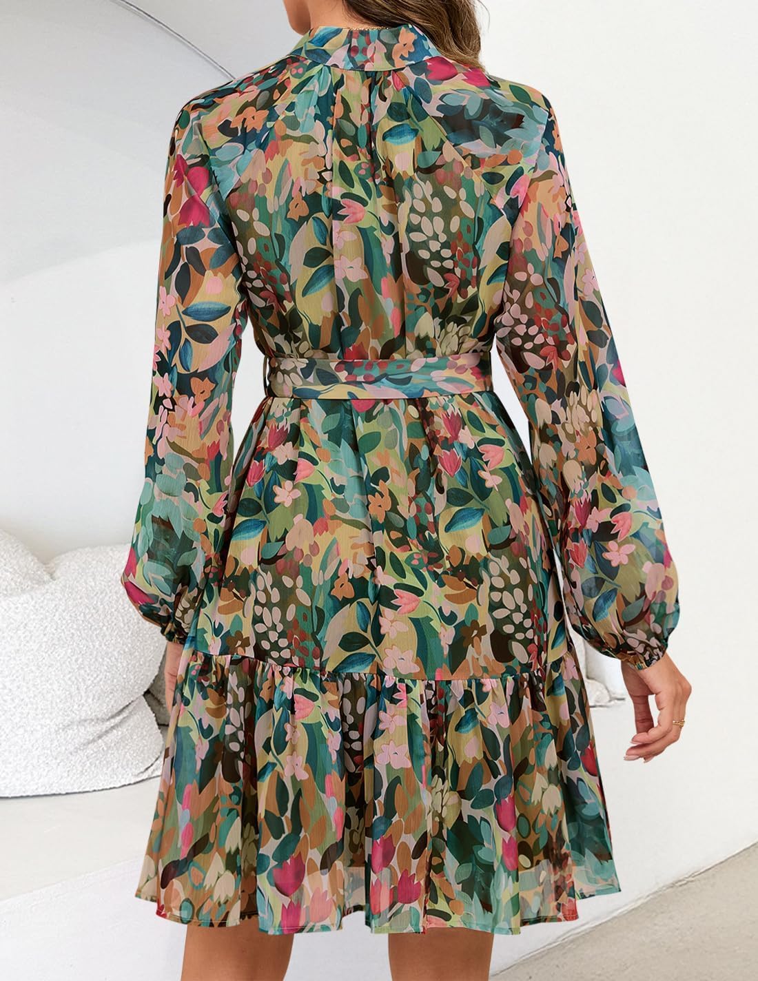 ZESICA Womens 2026 Fall Long Sleeve Floral Mini Dress