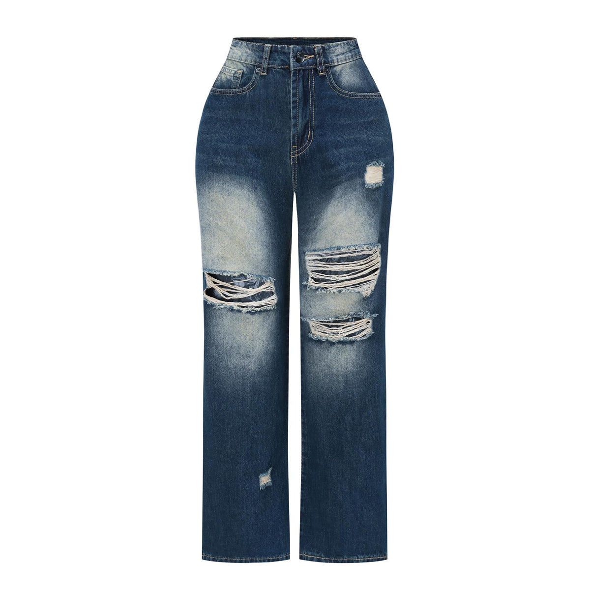 THUNDER STAR Womens High Waisted Wide Leg Jeans Stretchy Distressed Denim Pants