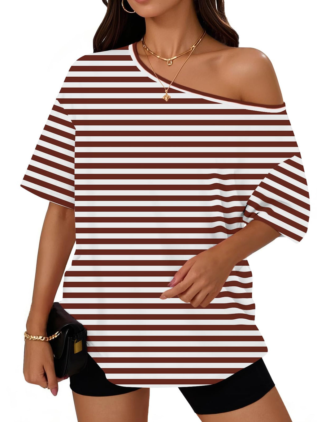 Trendy Queen Womens Off the Shoulder Tops Oversized Summer T-Shirts 2026
