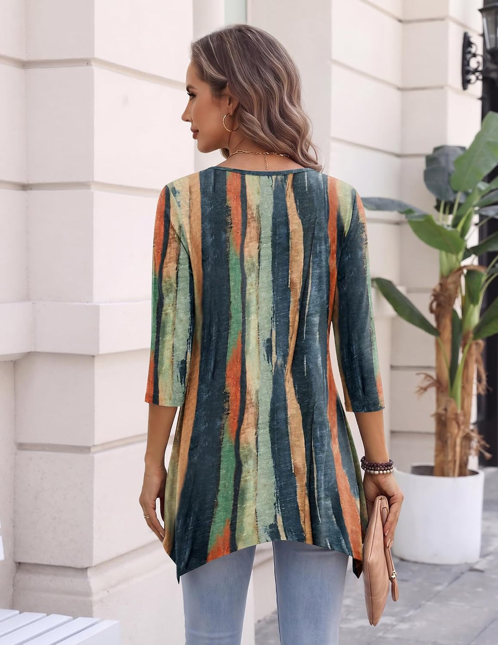 Zeagoo Womens Tops 3/4 Sleeve Loose Fit Dressy Tunics Plus Size Boho Shirts