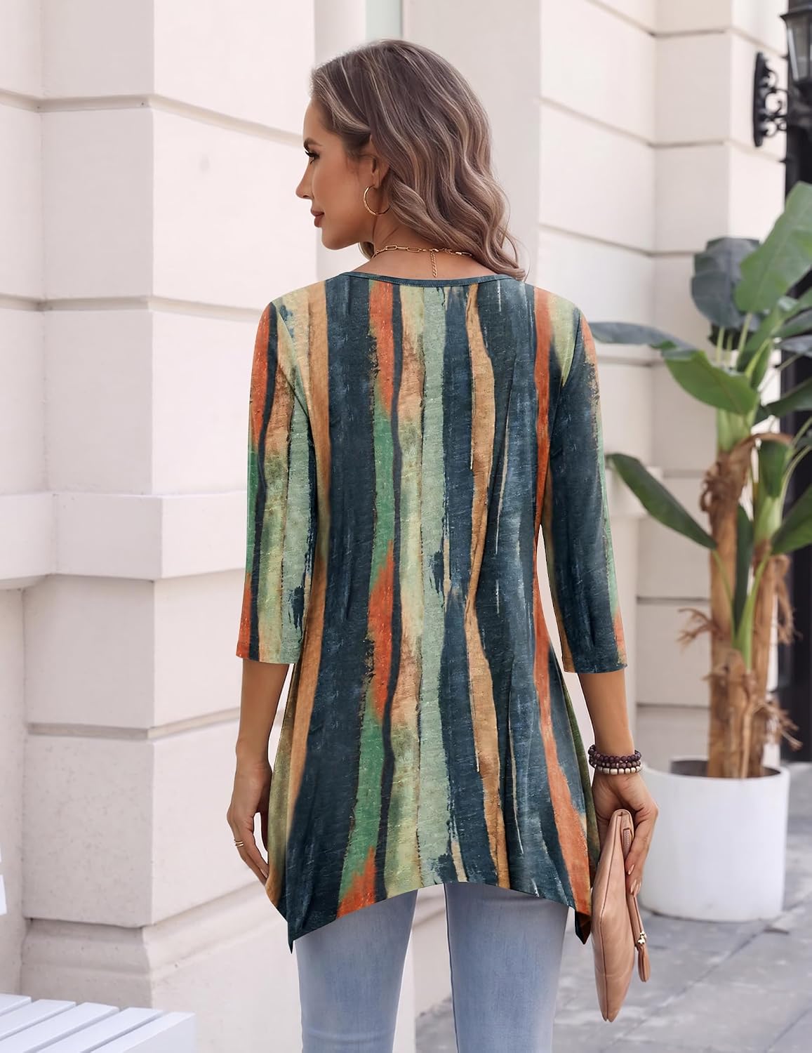 Zeagoo Womens Tops 3/4 Sleeve Loose Fit Dressy Tunics Plus Size Boho Shirts