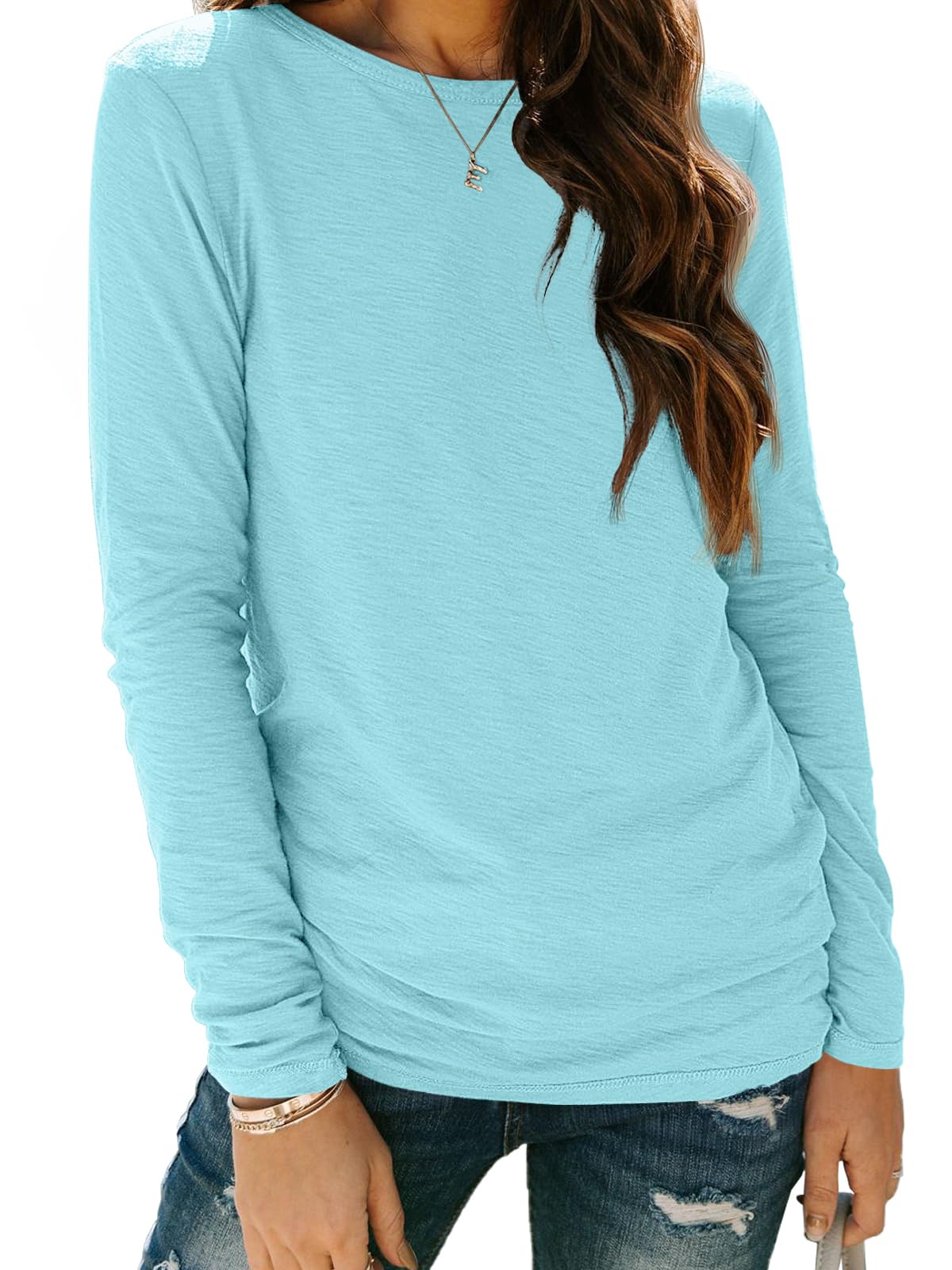 AUTOMET Women's Long Sleeve Crewneck Shirts Casual Basic Tops