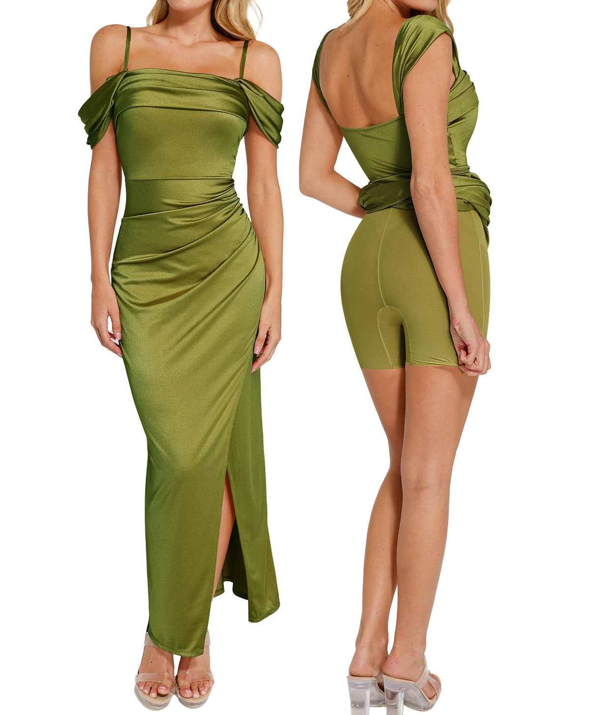 Popilush Wedding Guest Dresses for Women Off Shoulder Shapewear Maxi