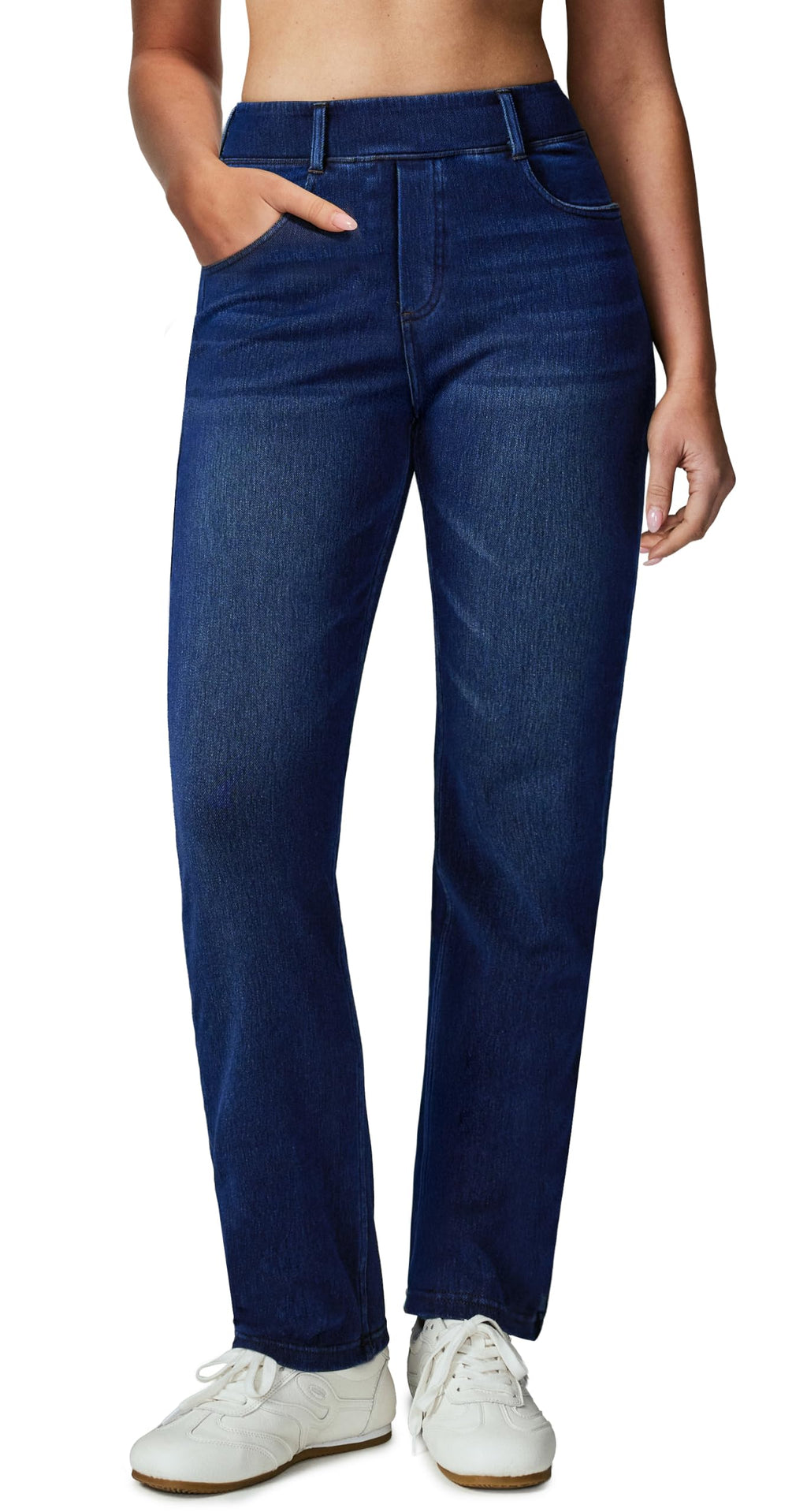 Stretchy Straight Leg Jeans for Women Trendy High Waisted Pull On Pants