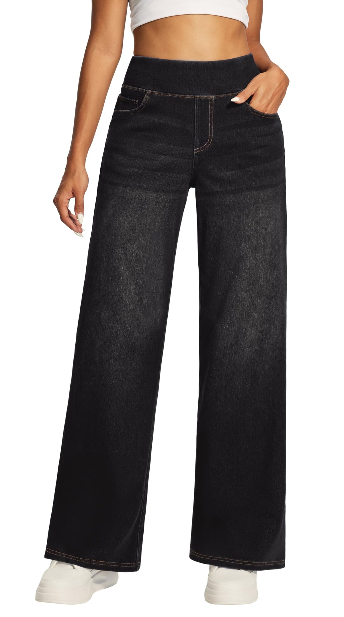 Wide Leg Jeans for Women Trendy Stretchy Pull On Baggy Sweatpant Jeans