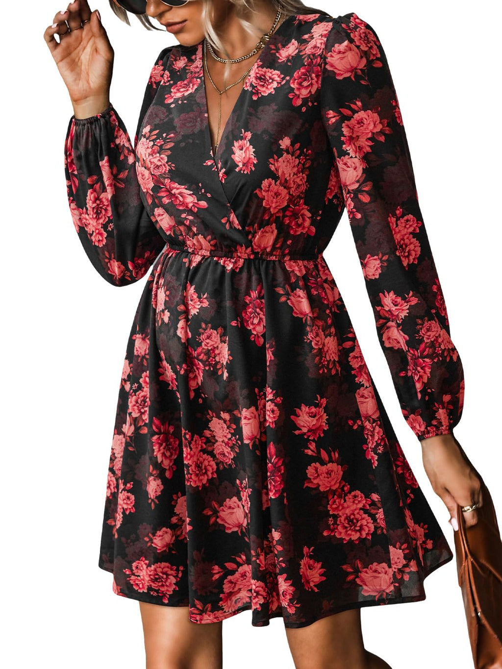 CUPSHE Womens Fall Floral Dress Boho Vacation Mini Wedding Guest Dresses