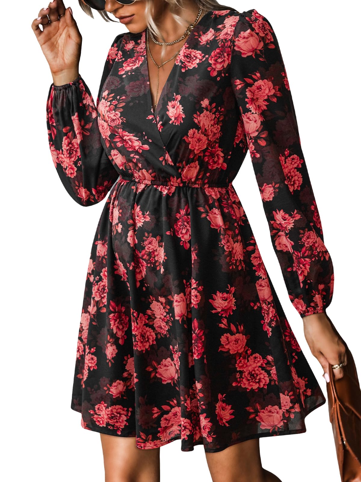 CUPSHE Womens Fall Floral Dress Boho Vacation Mini Wedding Guest Dresses