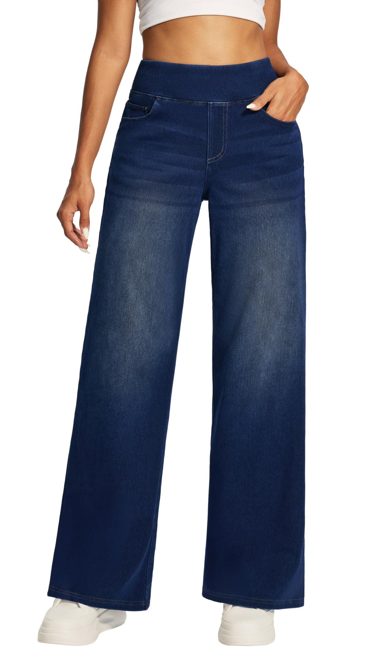 Wide Leg Jeans for Women Trendy Stretchy Pull On Baggy Sweatpant Jeans