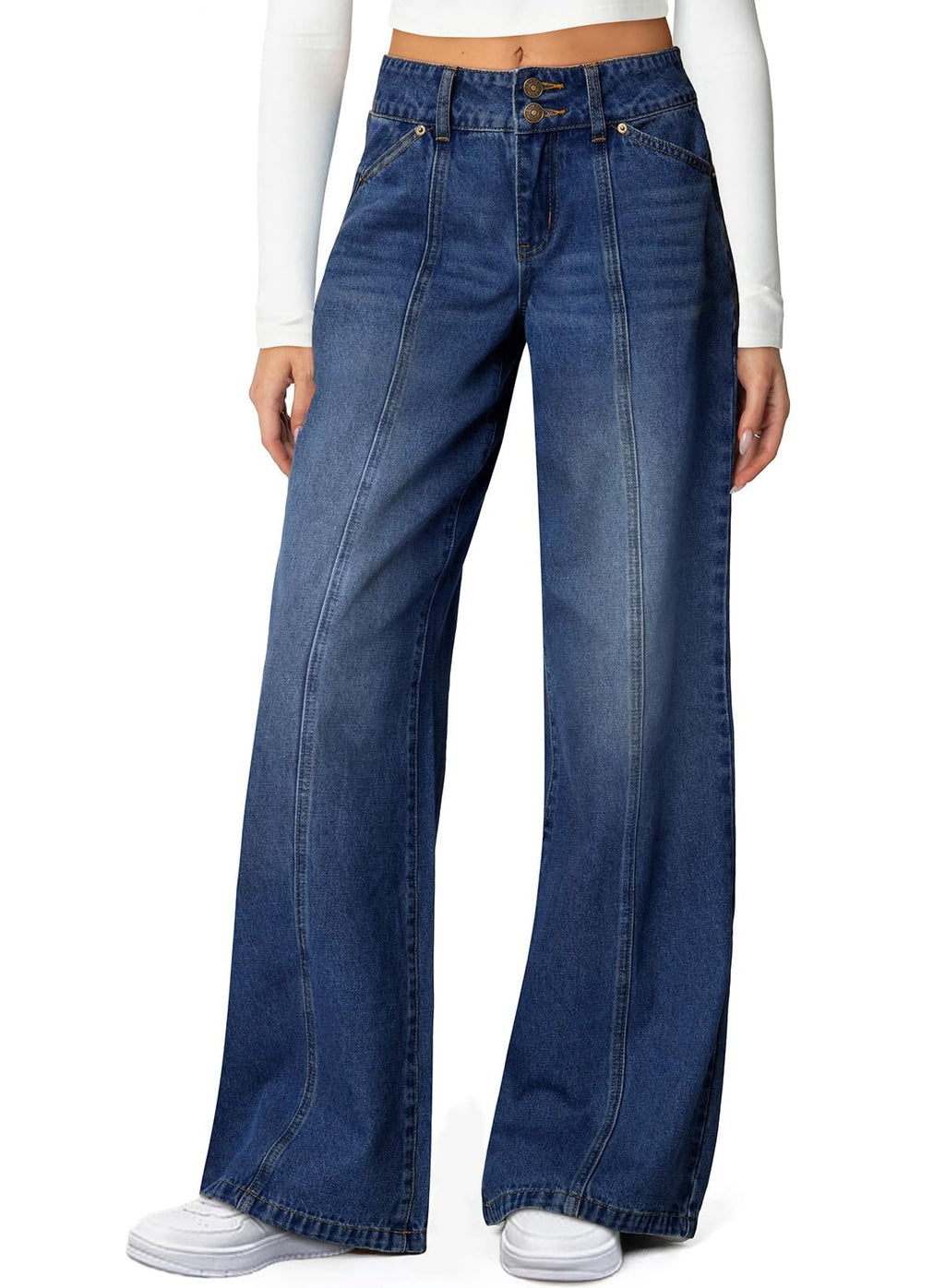 Sidefeel Women's High Waisted Wide Leg Stretchy Jeans