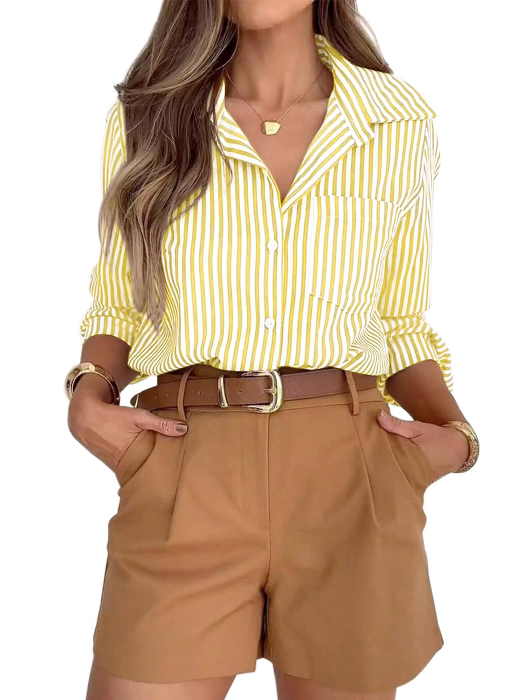siliteelon Button Down Striped Shirts for Women Work Collared Dress Blouses