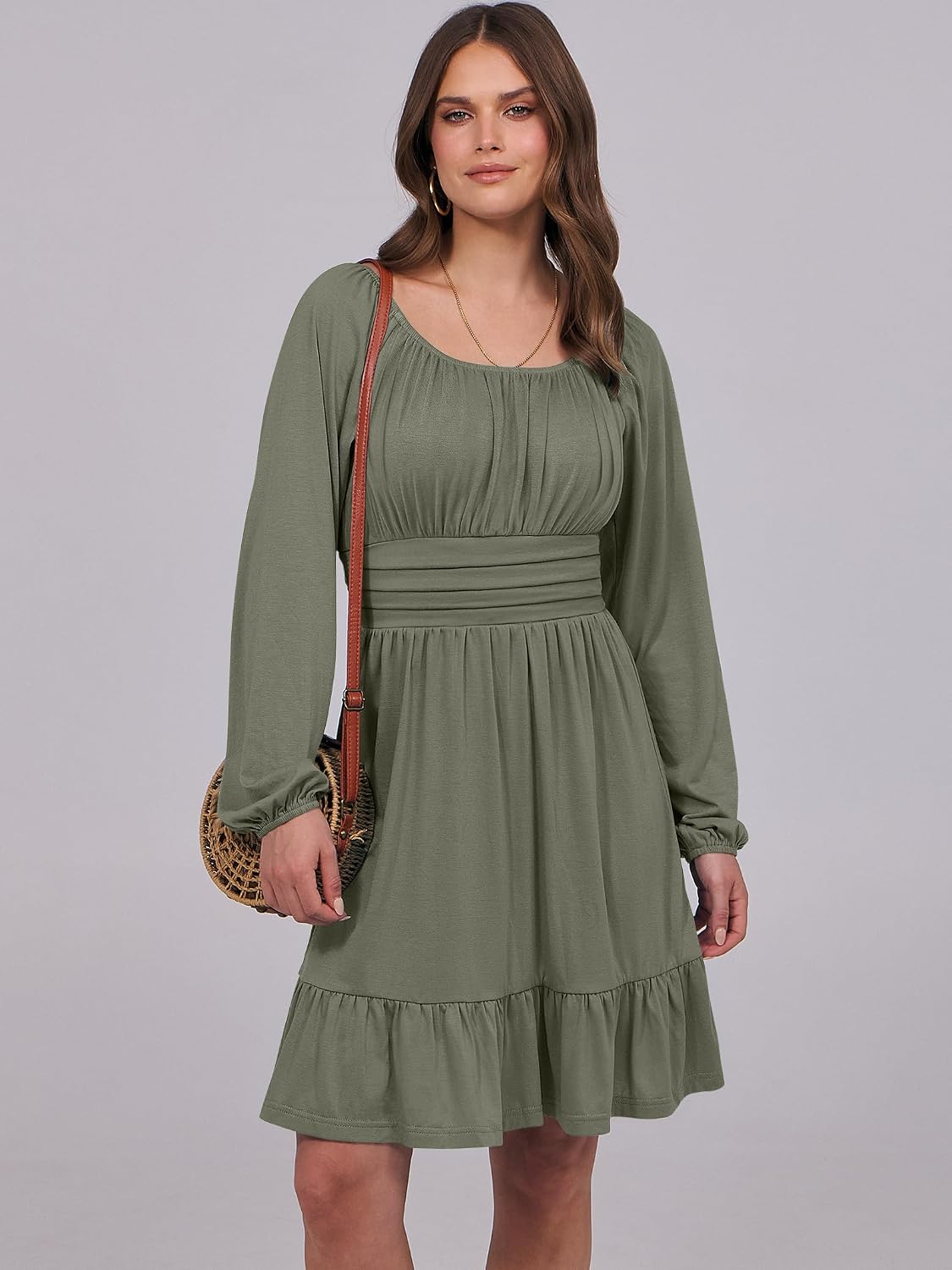 ANRABESS Women Long Lantern Sleeve Square Neck Fall Short Dress