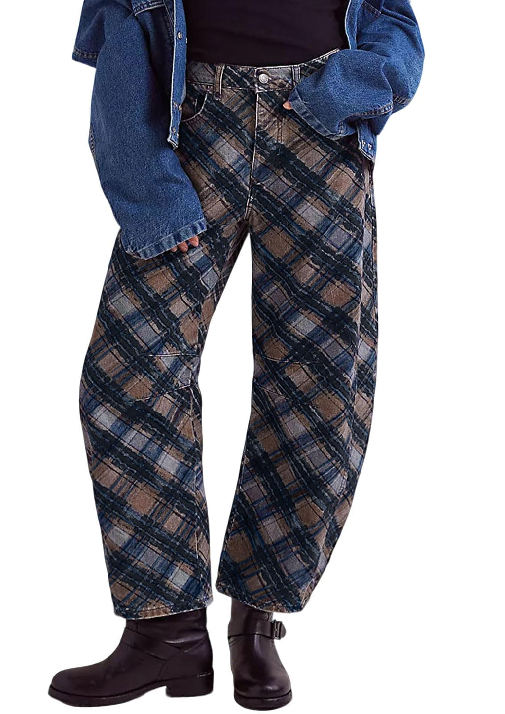 loveimgs Women Boyfriend Baggy Barrel Jeans Floral Print Denim Ankle Pants Wide Leg Mid Rise Jeans Sweatpants Y2k Patchwork