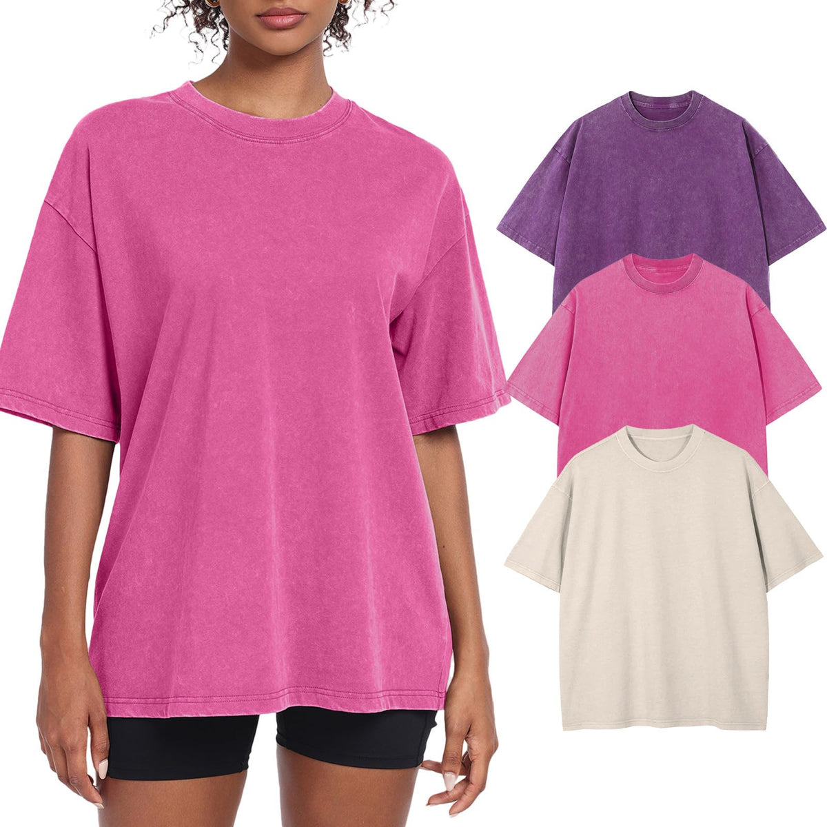 Womens Washed Vintage Oversized T-Shirt Baggy Workout Tops Short Sleeve Cotton Tshirts Streetwear Boyfriend Tee
