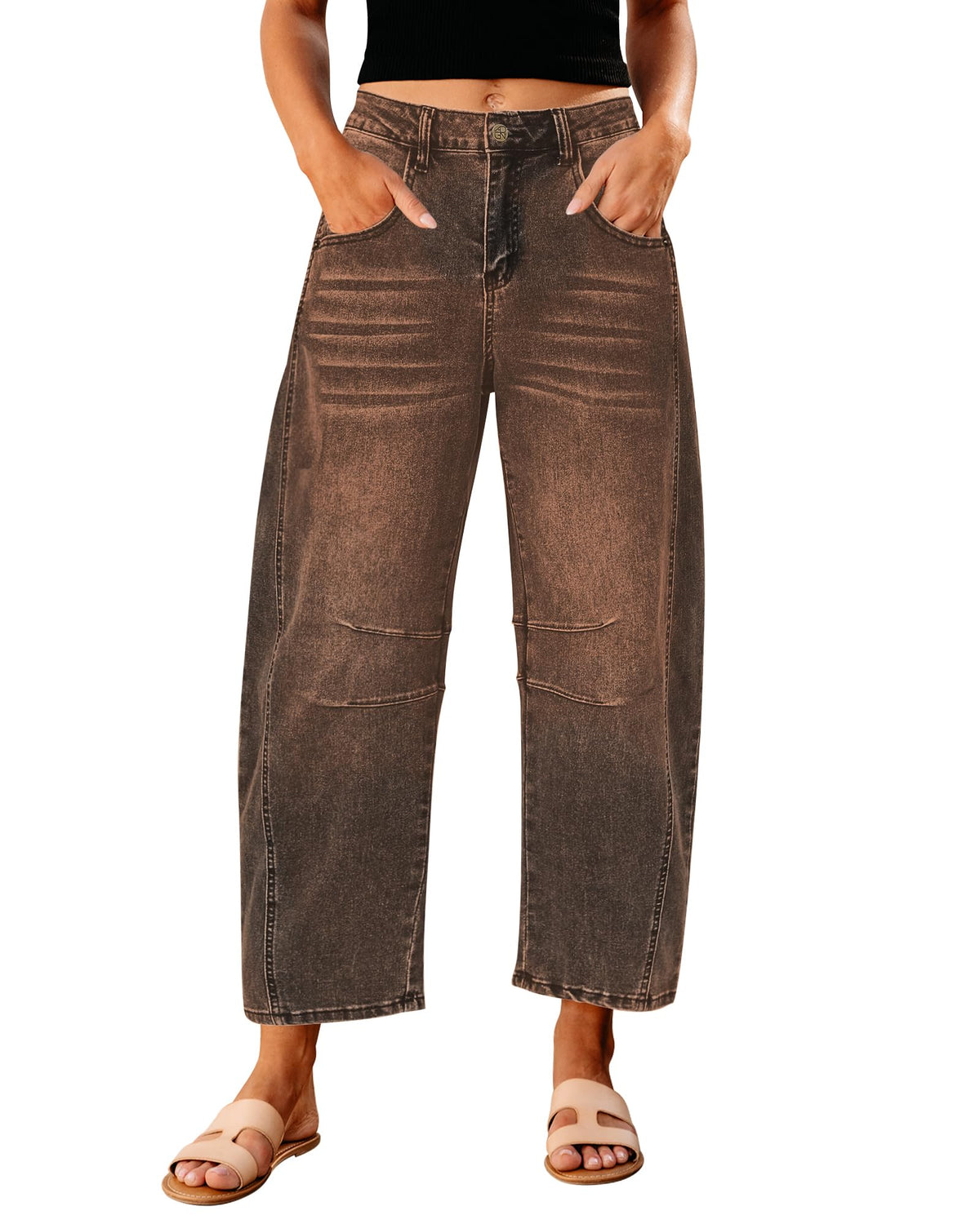 GRAPENT Barrel Jeans for Women High Waist Baggy Cropped Stretch Denim Pants