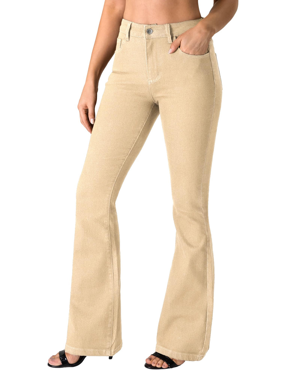 roswear Women's Trendy Stretchy Flare Jeans Mid Rise Bootcut Curvy Denim Pants