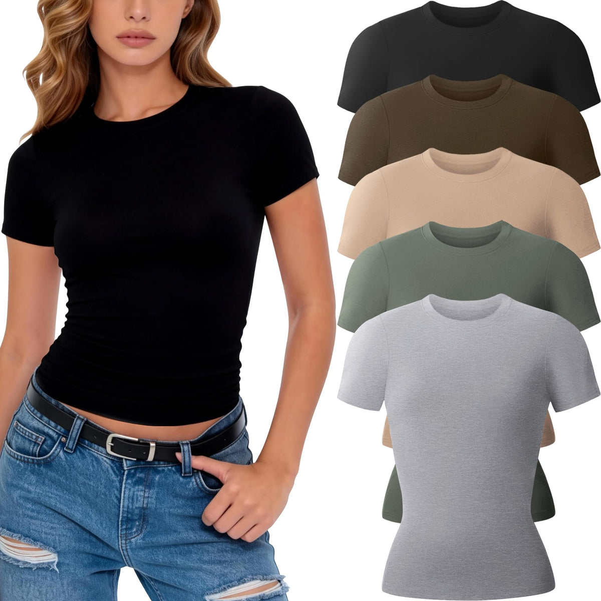 CE' CERDR 3/5 Pack Womens T Shirts Short Sleeve Workout Tops Basic Tees