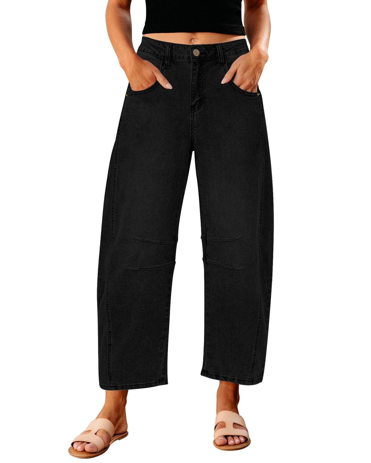 GRAPENT Barrel Jeans for Women High Waist Baggy Cropped Stretch Denim Pants