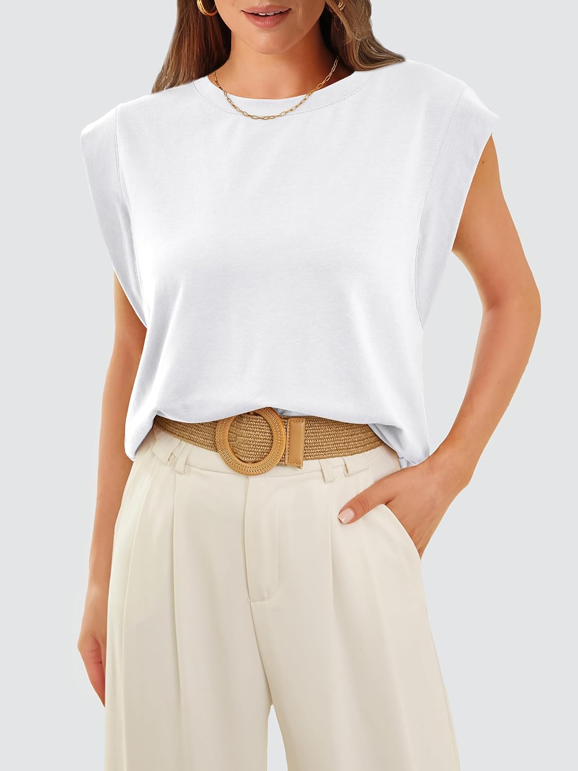 WIHOLL Cap Sleeve Tops for Women Summer Top Basic Tee Shirts Business Casual Tank Loose Fit 2026 Fashion