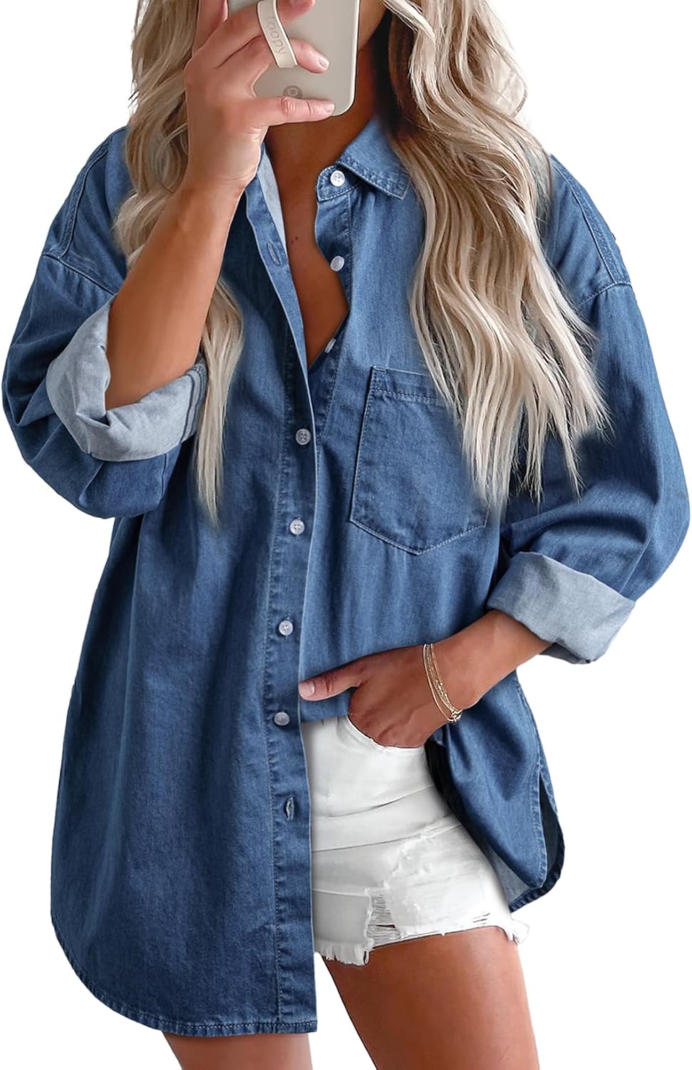 Astylish Women Denim Shirts Button Down Blouse Tops