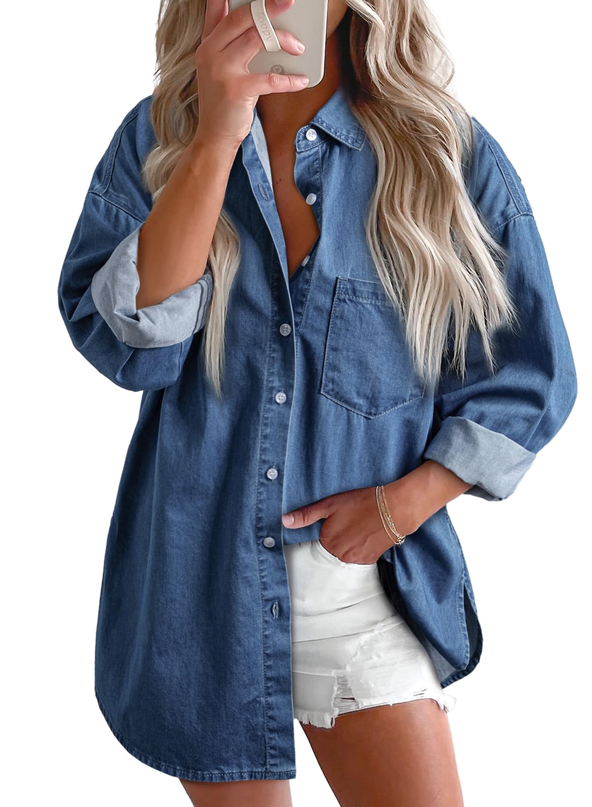 Astylish Women Denim Shirts Button Down Blouse Tops
