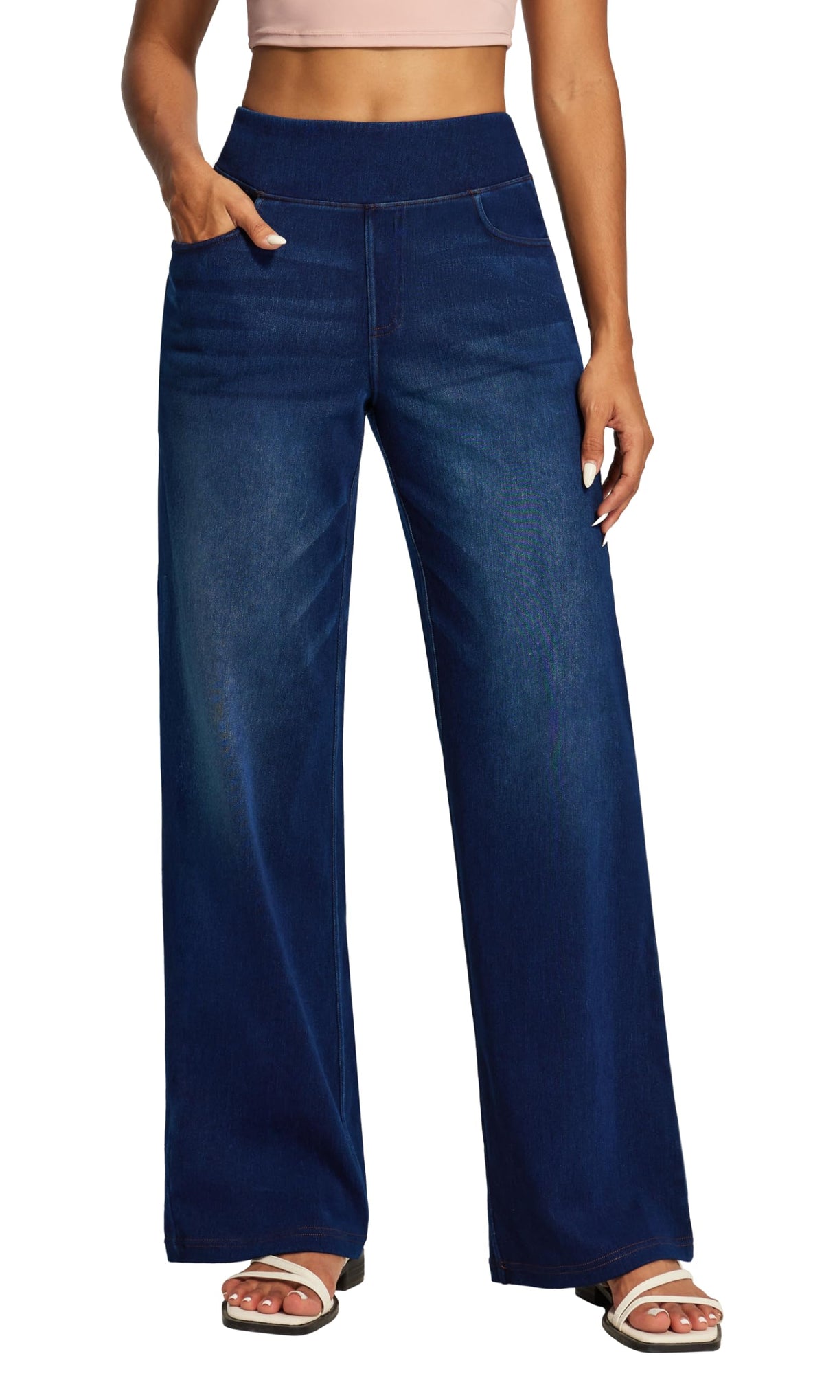 Wide Leg Jeans for Women High Waisted Pull On Sweatpant Jean Denim Pants