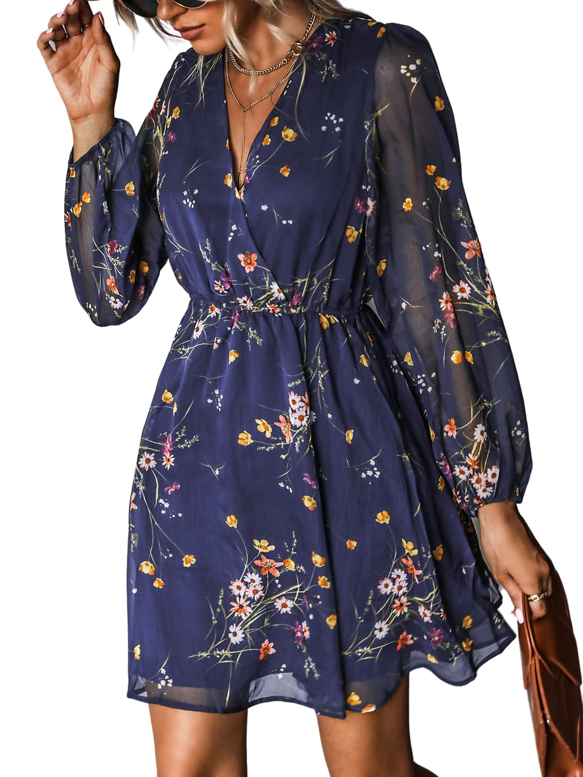 CUPSHE Womens Fall Floral Dress Boho Vacation Mini Wedding Guest Dresses