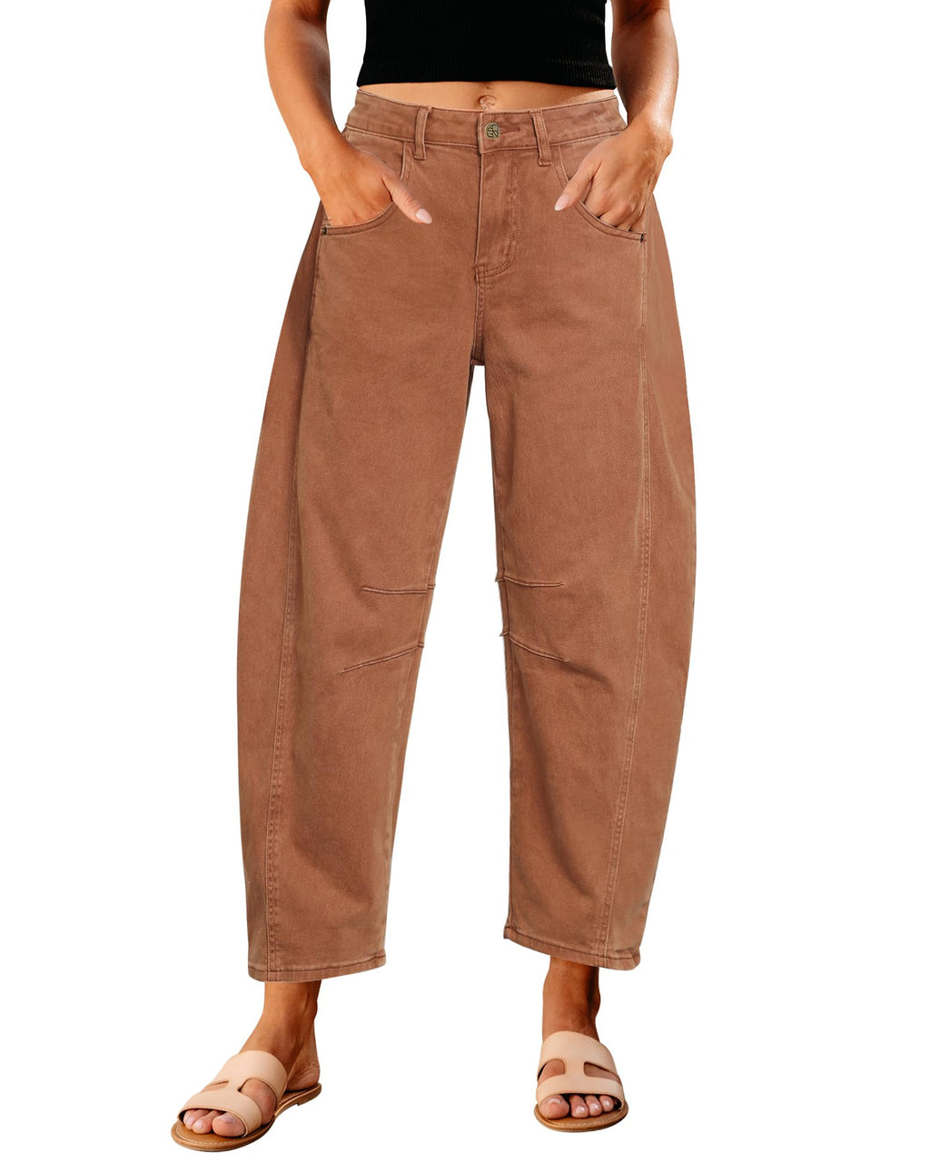 GRAPENT Barrel Jeans for Women High Waist Baggy Cropped Stretch Denim Pants