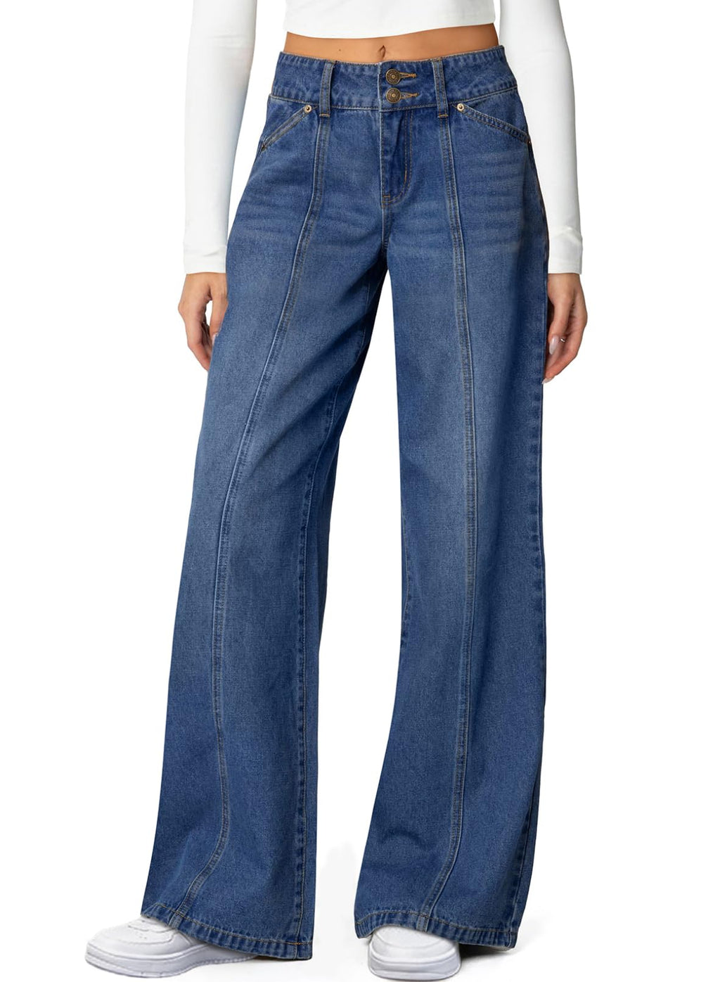 Sidefeel Women's High Waisted Wide Leg Stretchy Jeans