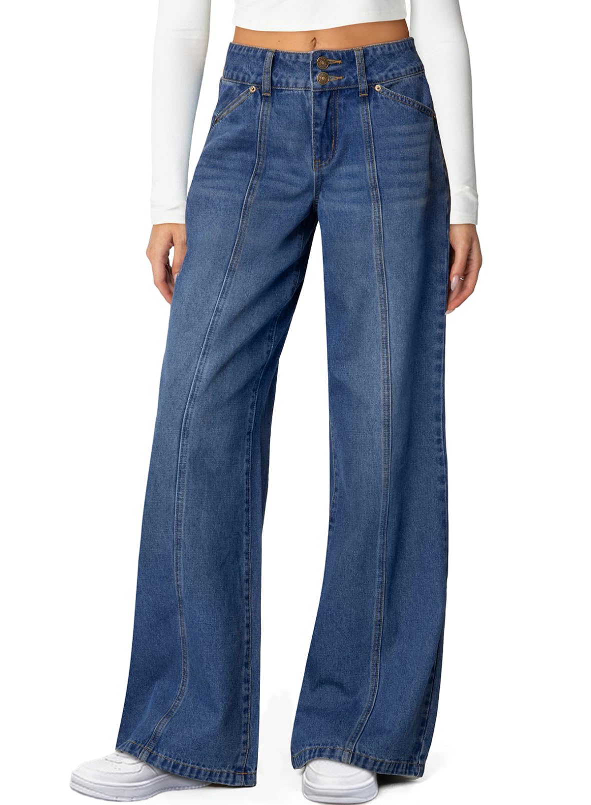 Sidefeel Women's High Waisted Wide Leg Stretchy Jeans