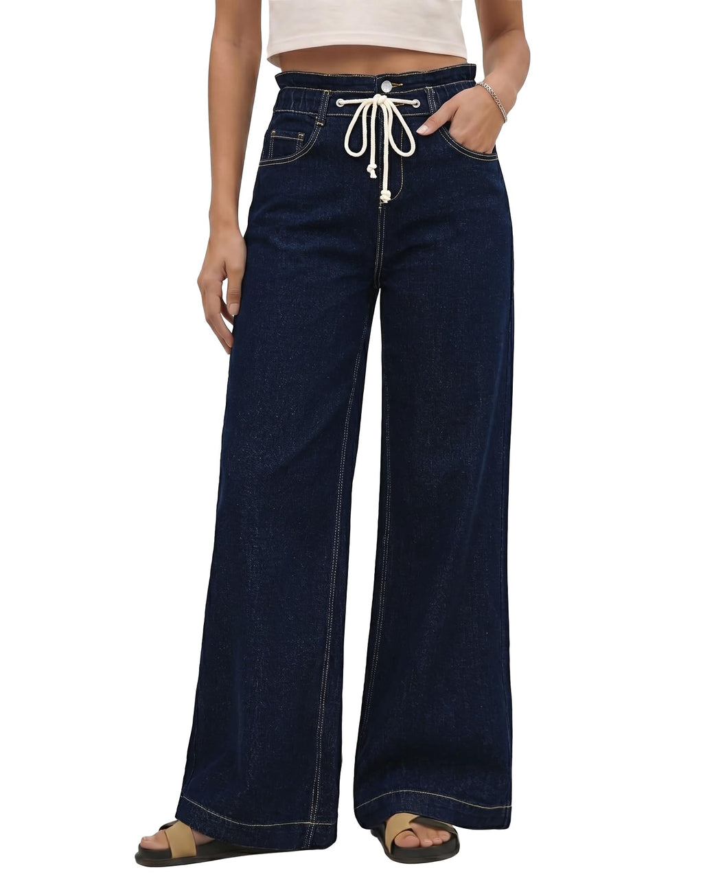 GRAPENT Wide Leg Jeans for Women Stretch High Wasited Elastic Waist Bell Bottom Baggy Y2K Pants