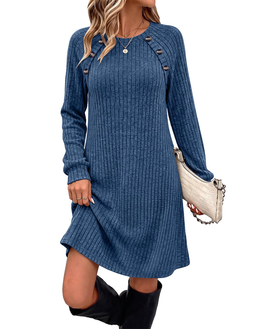OFEEFAN Fall Dresses for Women 2026 Long Sleeve Dress with Pockets