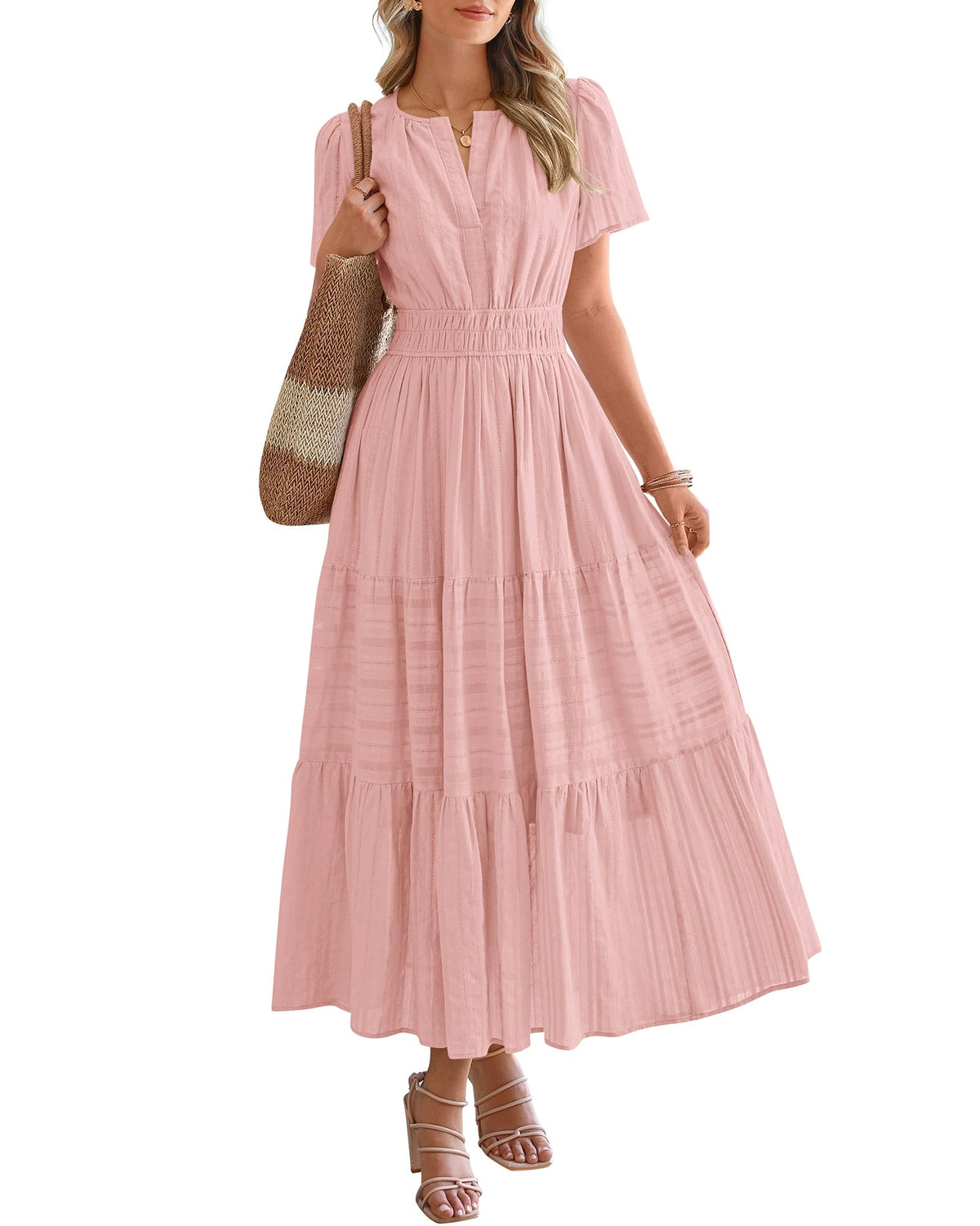 BTFBM Womens Summer 2026 Casual Maxi Dresses Lightweight Short Sleeve Dress