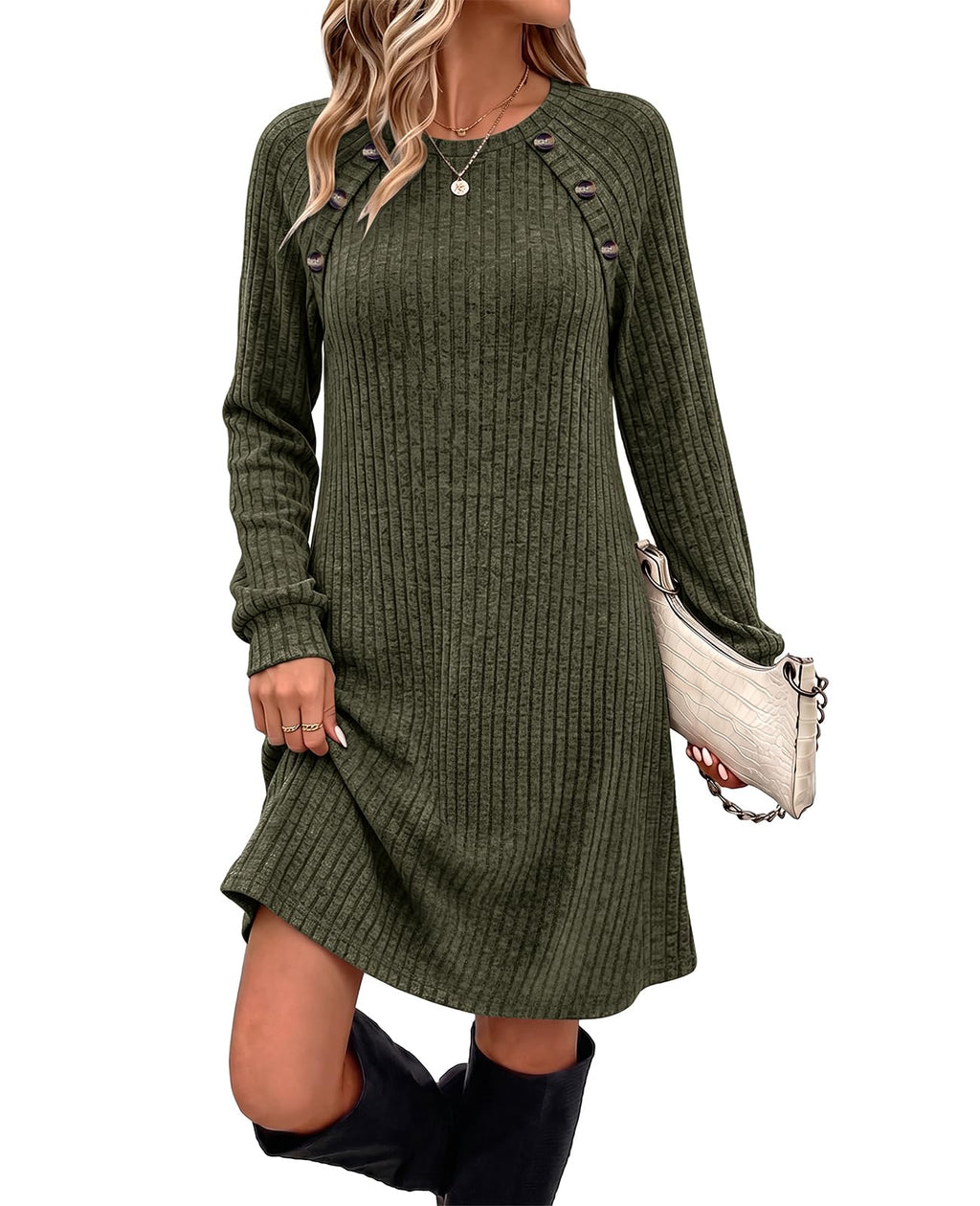 OFEEFAN Fall Dresses for Women 2026 Long Sleeve Dress with Pockets