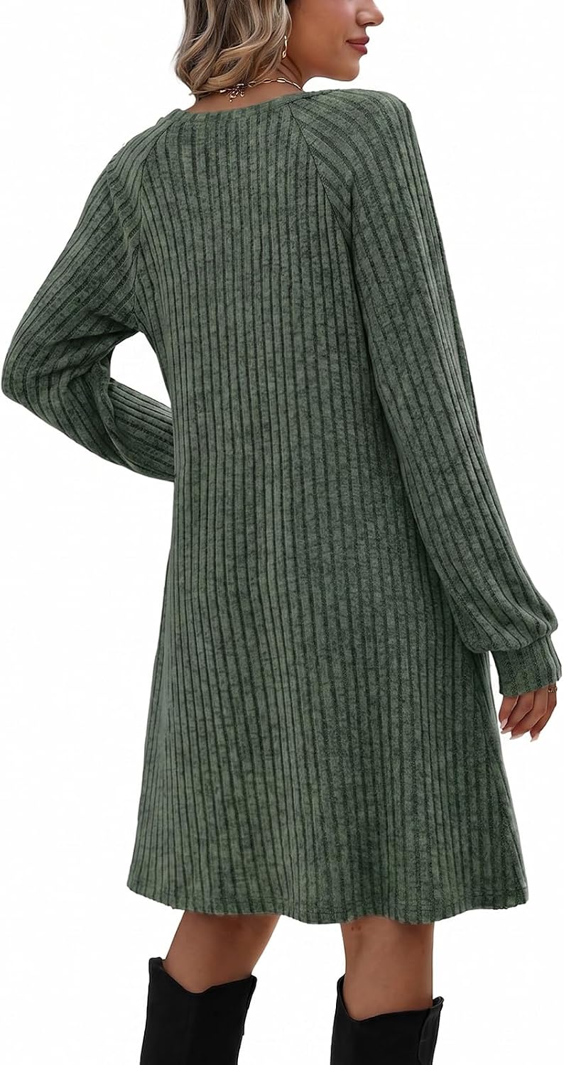 OFEEFAN Fall Dresses for Women 2026 Long Sleeve Dress with Pockets