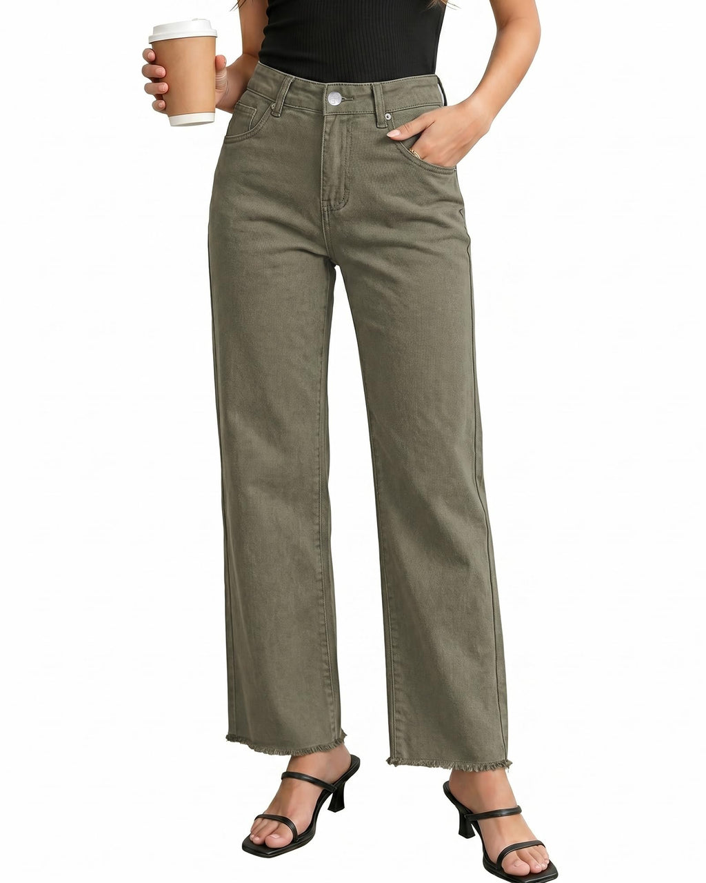 GRAPENT Straight Leg Jeans for Women High Waisted Stretchy Frayed Raw Hem Loose Denim Pants Casual Baggy Jean Trousers