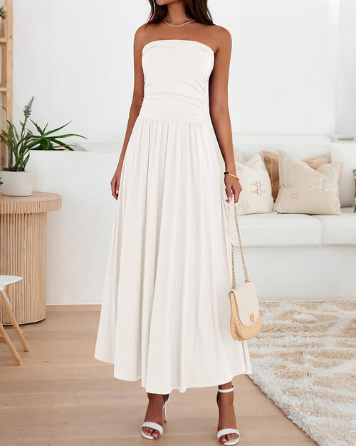 BTFBM Summer Maxi Dresses for Women Strapless Tube Top Dress