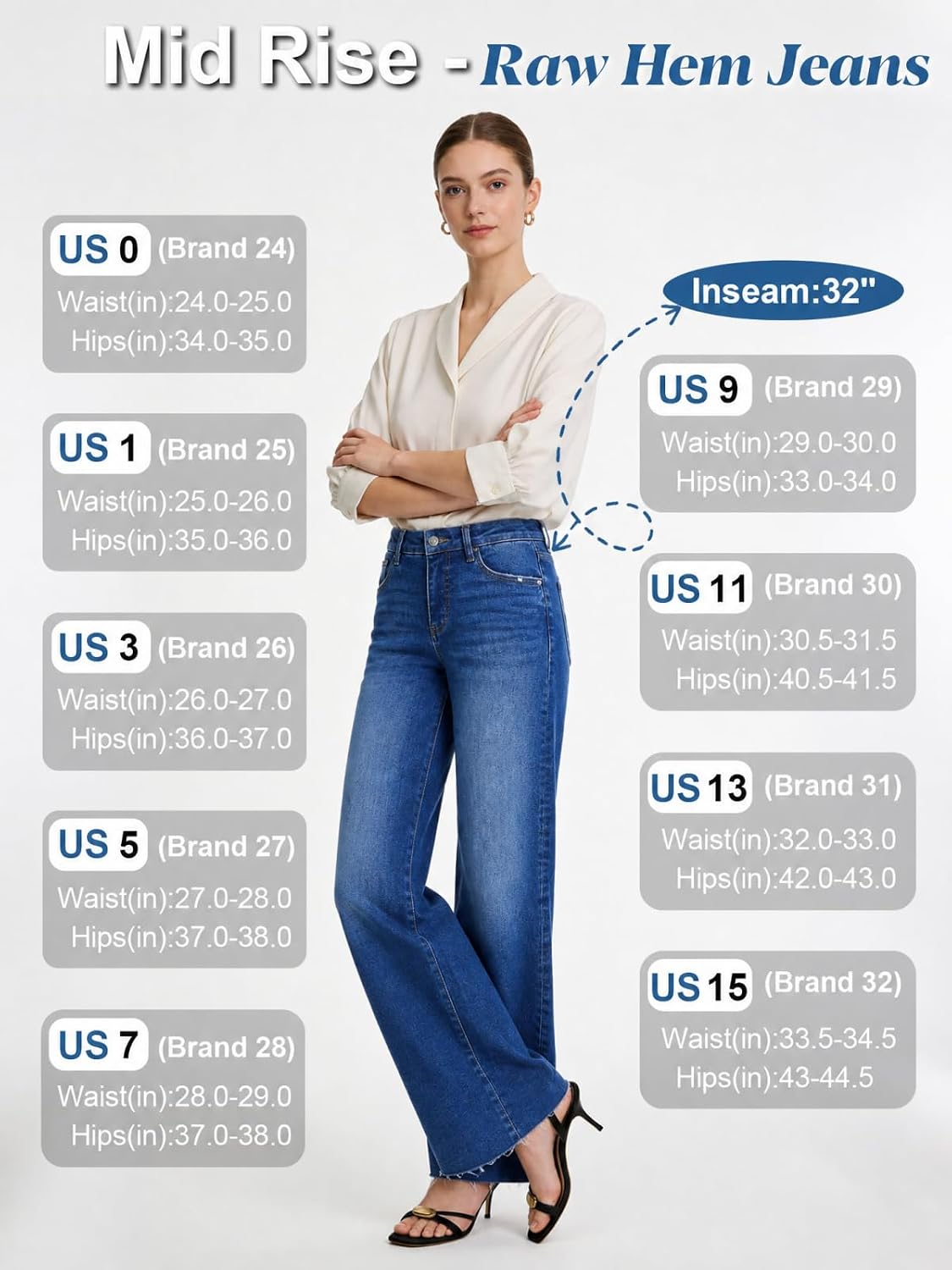 ONESO Women's Wide Leg Jeans Mid Rise High Stretch Denim Pants Raw Hem