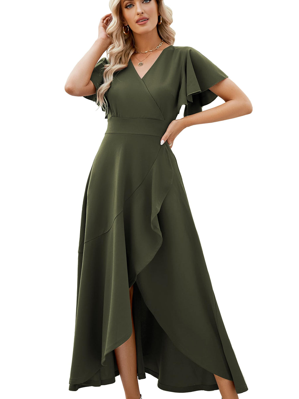 ZZV Formal Dresses for Women Gowns Evening V Neck Wedding Guest Dresses