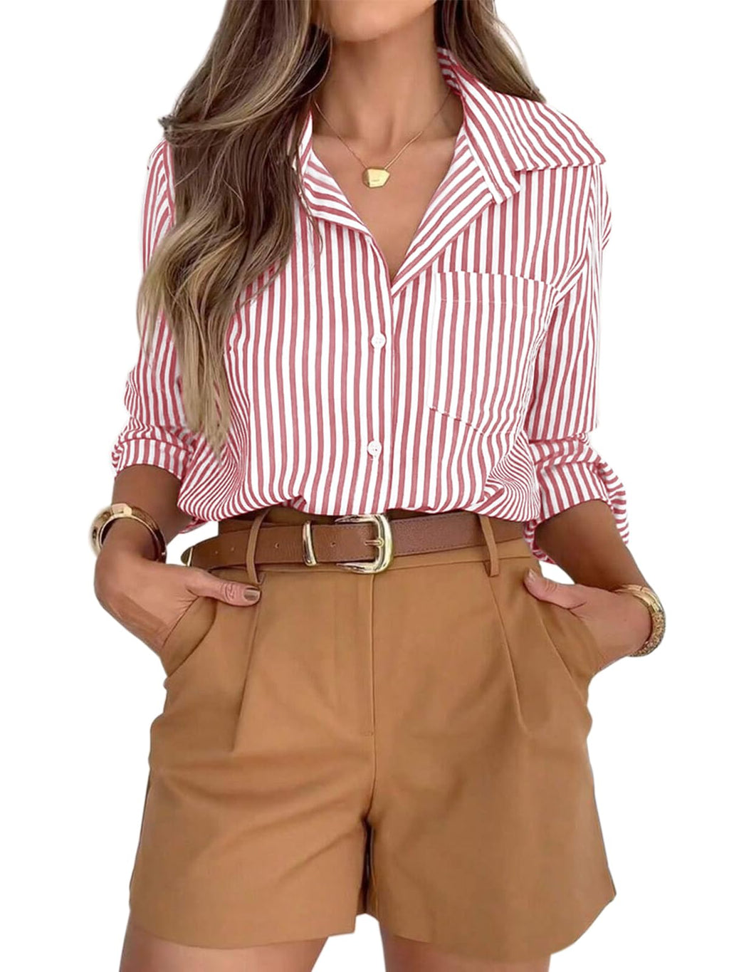 siliteelon Button Down Striped Shirts for Women Work Collared Dress Blouses