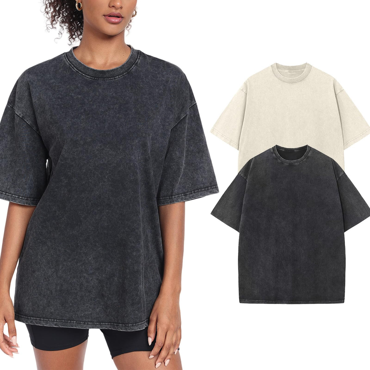 Womens Washed Vintage Oversized T-Shirt Baggy Workout Tops Short Sleeve Cotton Tshirts Streetwear Boyfriend Tee