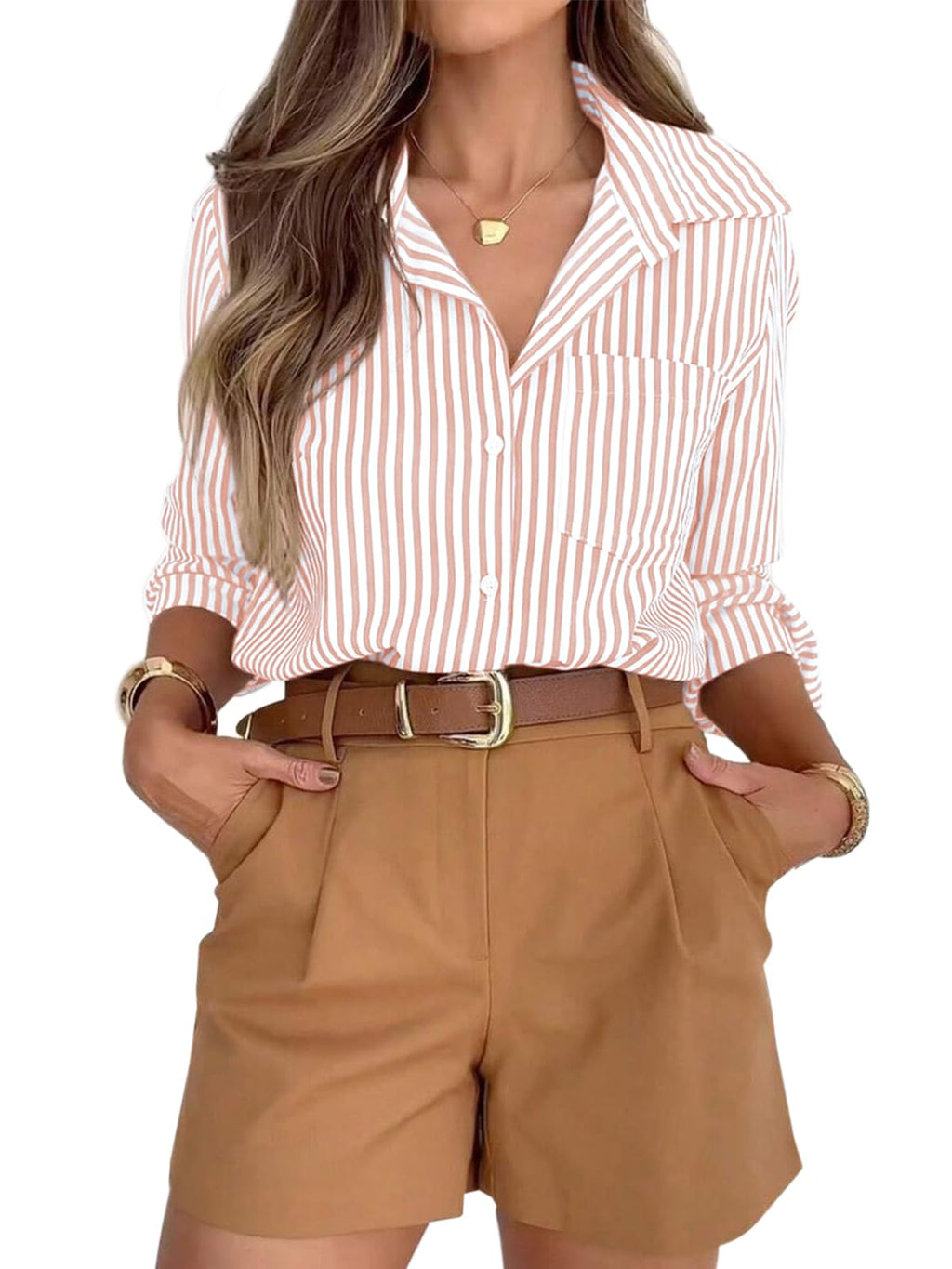 siliteelon Button Down Striped Shirts for Women Work Collared Dress Blouses