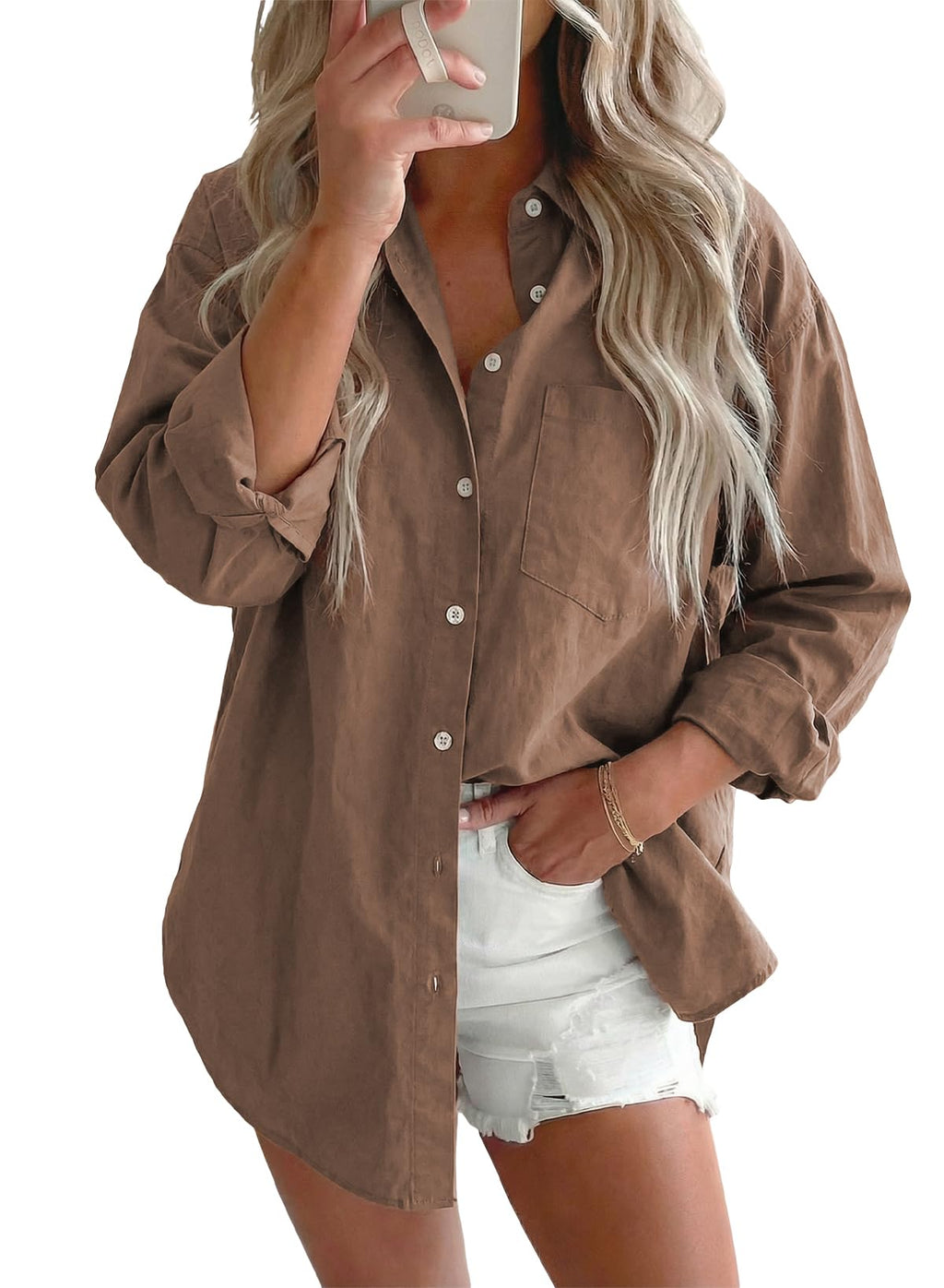Astylish Women Denim Shirts Button Down Blouse Tops