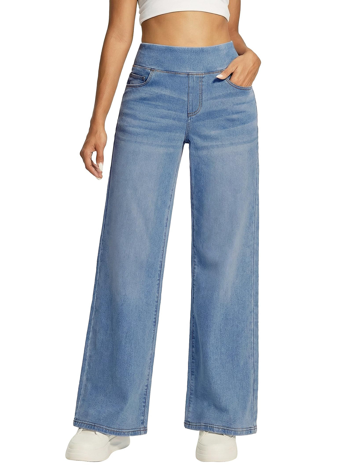 Wide Leg Jeans for Women Trendy Stretchy Pull On Baggy Sweatpant Jeans