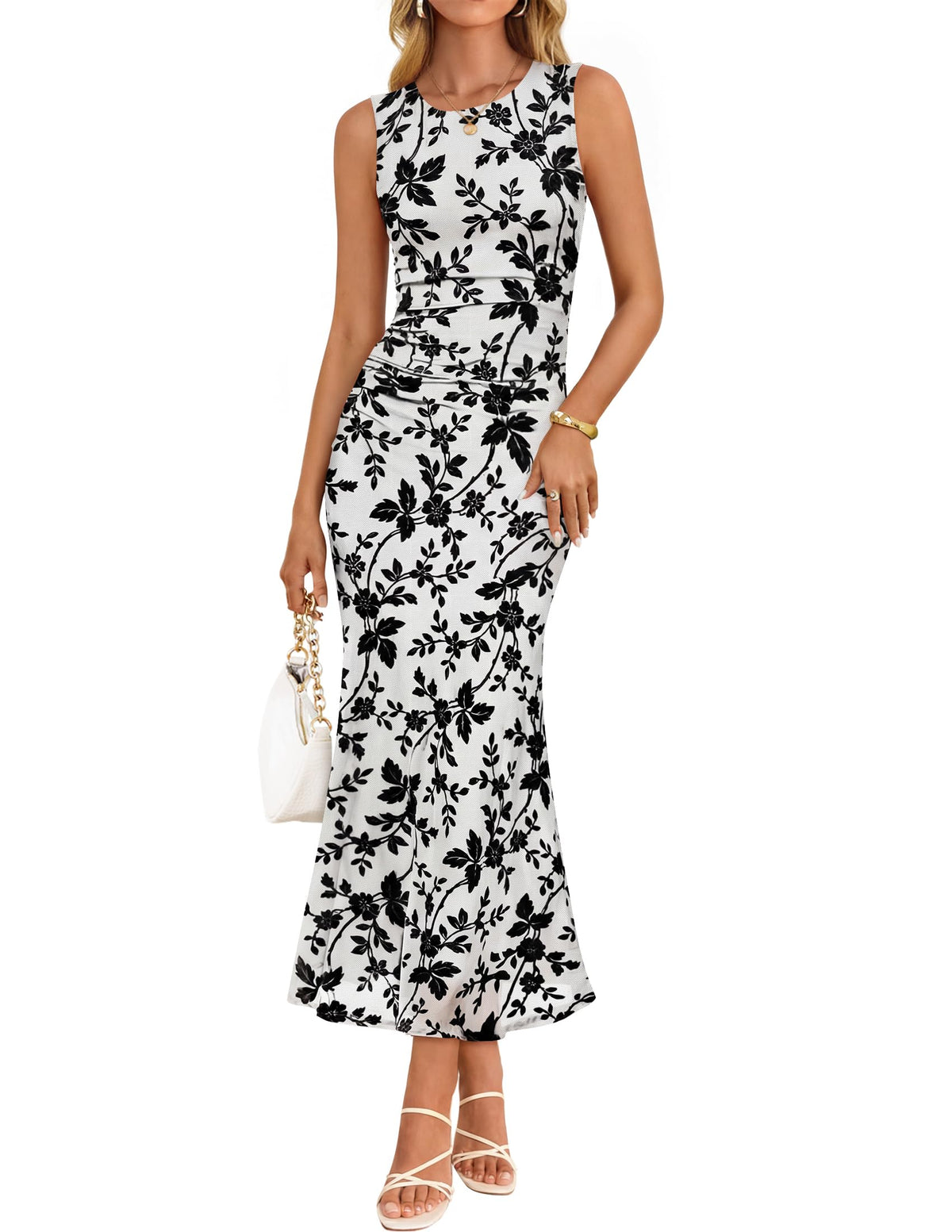 ZESICA Women's Summer Sleeveless Floral Bodycon Wedding Guest Dresses