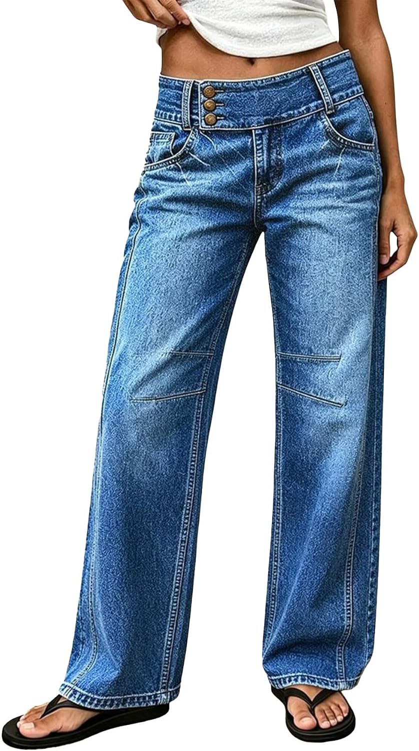 Flamingals Mid Waist Straight Leg Jeans for Women