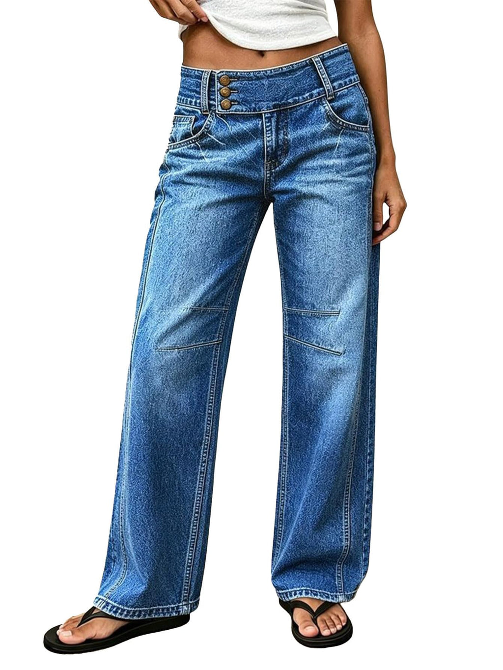 Flamingals Mid Waist Straight Leg Jeans for Women